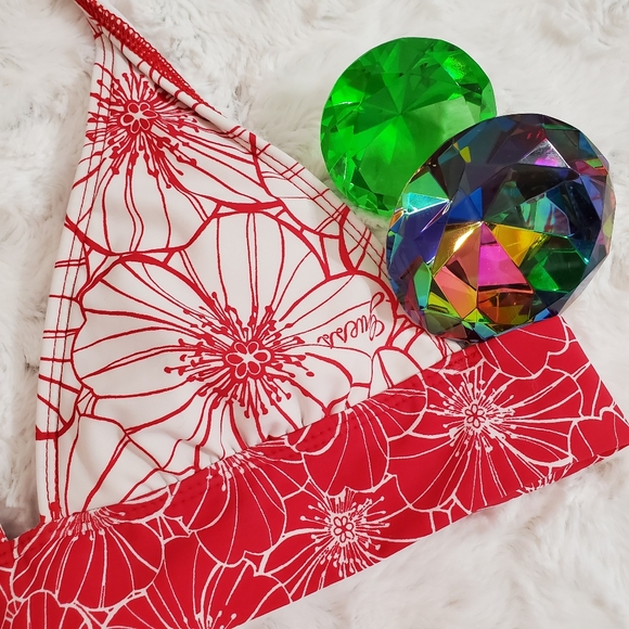 Guess USA red white floral swim suit top Tropical print sz.Sm beach vacation - Picture 2 of 7